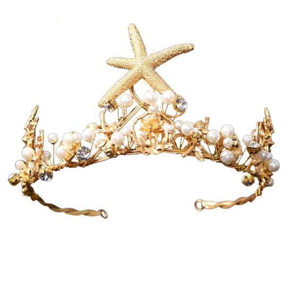 Starfish Tiara - Gold Mermaid Starfish Tiara Pearl Bridal Crown Headpiece