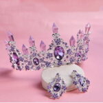 Purple Tiara - Crystal Purple Tiara With Earrings Princess Rhinestone Purple Crown