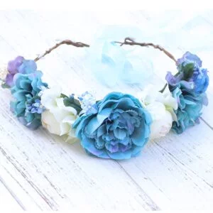 Blue Flower Crown - Bridal Blue Flower Crown Headpiece Bridesmaid Flower Wreath