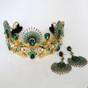 Peacock Tiara - Rhinestone Peacock Tiara Green Crystal Peacock Crown And Earrings Set
