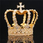 Gold King Crown - Medieval Mens King Crown Male Royal Cross Kings Crown