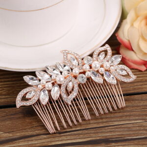 Rose Gold Hair Comb - Bridal Rose Gold Hair Comb Wedding Rhinestone Pearl Hair Comb