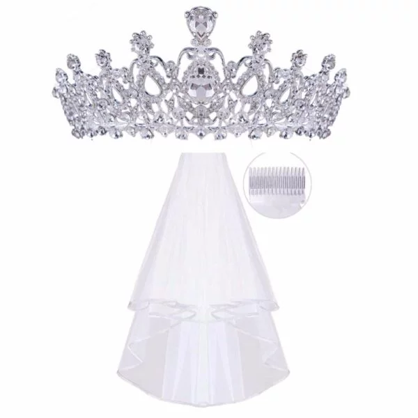 Wedding Crowns With Veil - Wedding Crowns With Veil Rhinestone Bridal Tiara With Veil And Comb