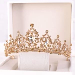 Gold Tiara - Rhinestone Gold Tiara Prom Queen Crown Princess Bridal Headpiece